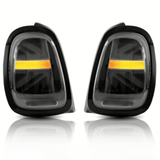 Mini F55 F56 F57 LED Rückleuchten Smoke Schwarz mit dynamischem Blinker (2014–2020) – Union Jack Lightbar, Plug & Play, E‑Prüfzeichen