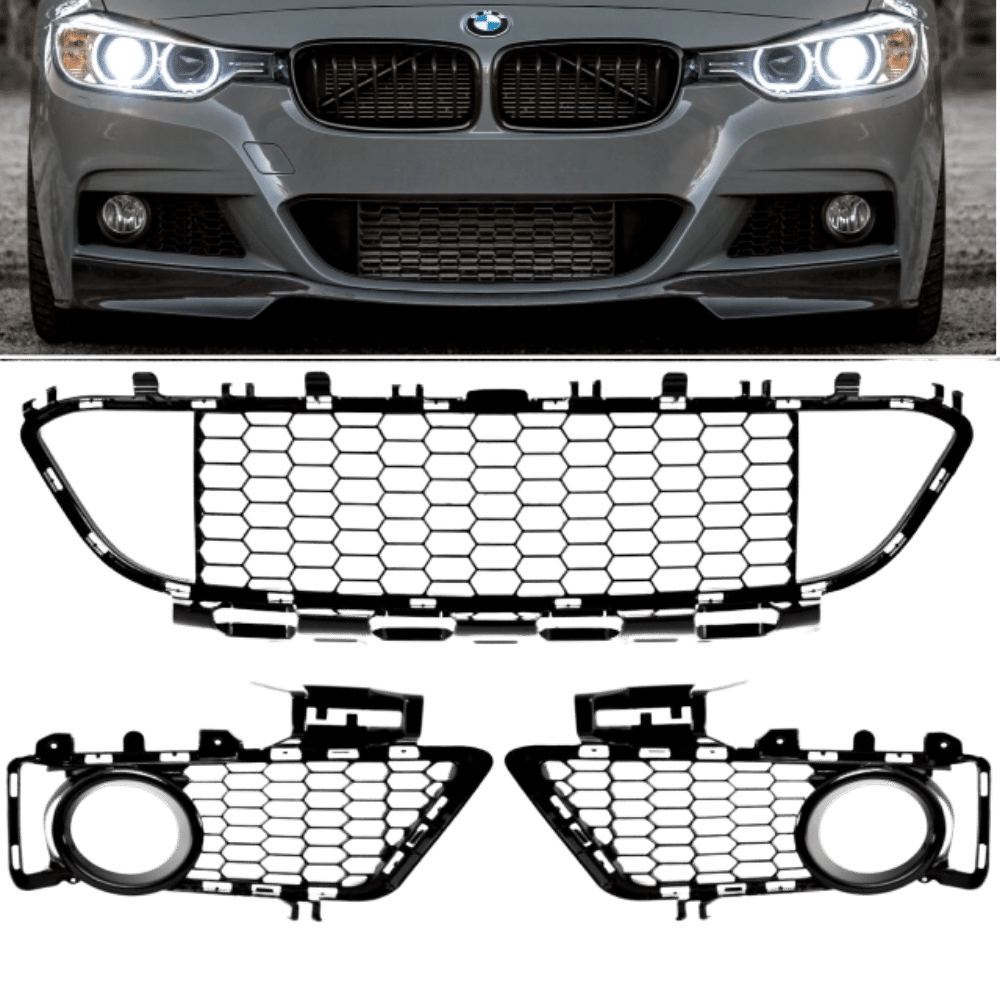 Stoßstangengitter Grill SET 3-teilig Schwarz glanz Shadow Line passt für BMW F30 F31 M-Paket /Performance 11-19