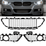 Stoßstangengitter Grill SET 3-teilig Schwarz glanz Shadow Line passt für BMW F30 F31 M-Paket /Performance 11-19