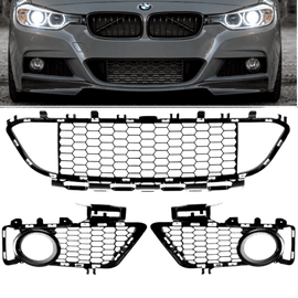Stoßstangengitter Grill SET 3-teilig Schwarz glanz Shadow Line passt für BMW F30 F31 M-Paket /Performance 11-19