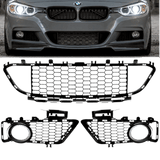 Stoßstangengitter Grill SET 3-teilig Schwarz glanz Shadow Line passt für BMW F30 F31 M-Paket /Performance 11-19
