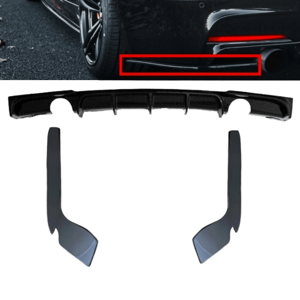 Set Diffusor + Spoiler Flaps Stoßstange hinten Leisten Performance Schwarz Glanz + ABE passt für BMW 3er F30 F31 M-Paket 335i 340i