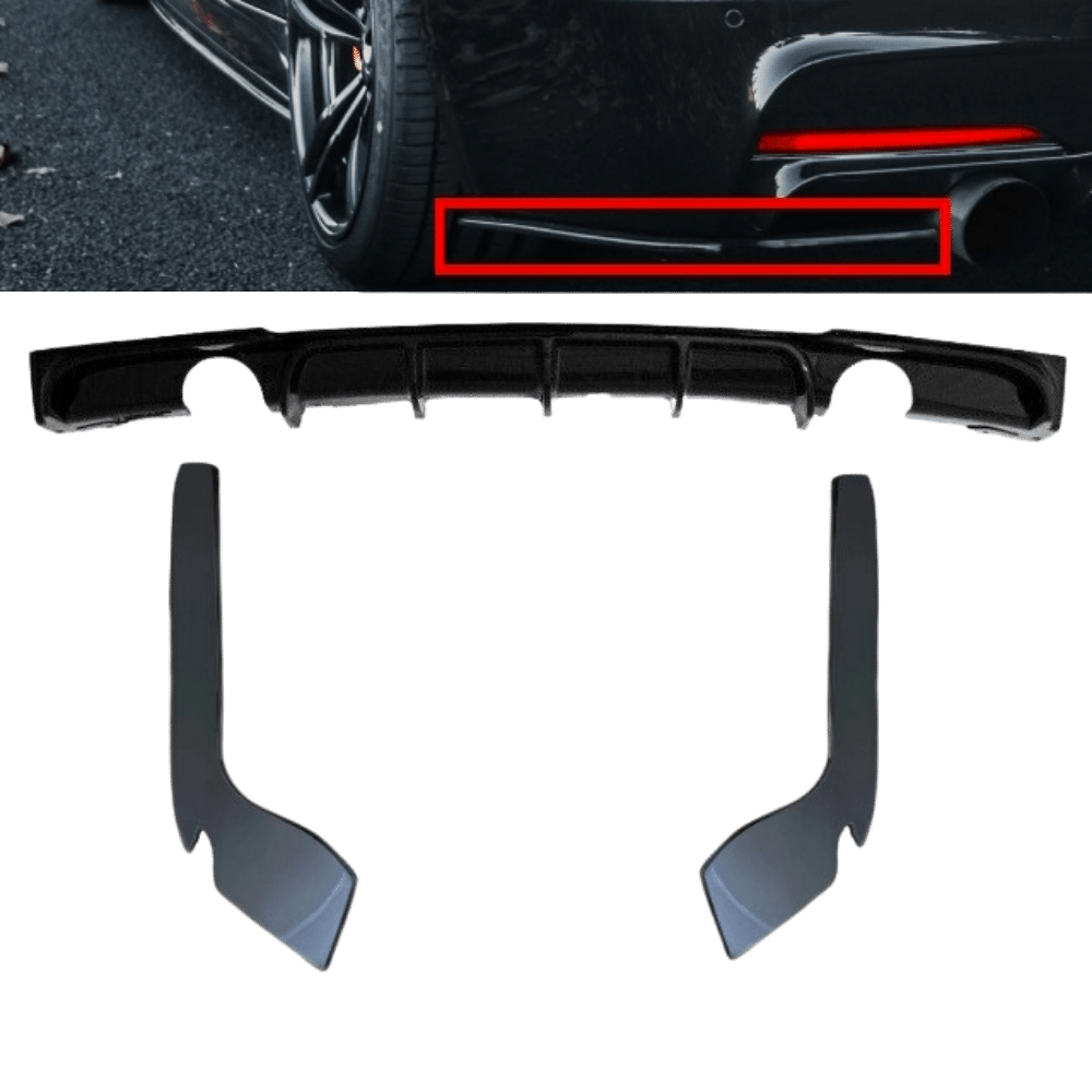 Set diffuusori + spoileriläpät takapuskurin nauhat suorituskyky musta kiilto + ABE sopii BMW 3-sarjan F30 F31 M paketti 335i 340i