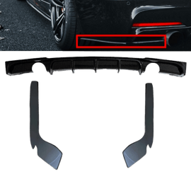 Set Diffusor + Spoiler Flaps Stoßstange hinten Leisten Performance Schwarz Glanz + ABE passt für BMW 3er F30 F31 M-Paket 335i 340i
