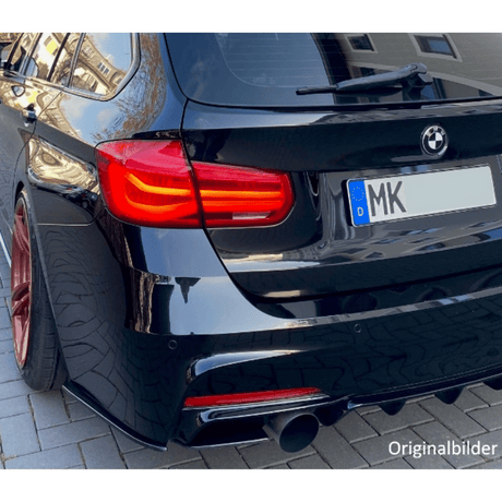 Set Diffusor + Spoiler Flaps Stoßstange hinten Leisten Performance Schwarz Glanz + ABE passt für BMW 3er F30 F31 M-Paket 335i 340i