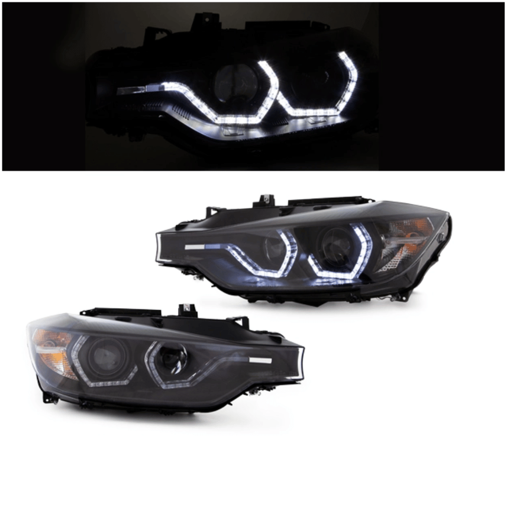 Set Clear Glass Black Headlights H7/H1 Facelift LED Angel Eyes Design fits for BMW 3 Series F30 F31 bj.11-15