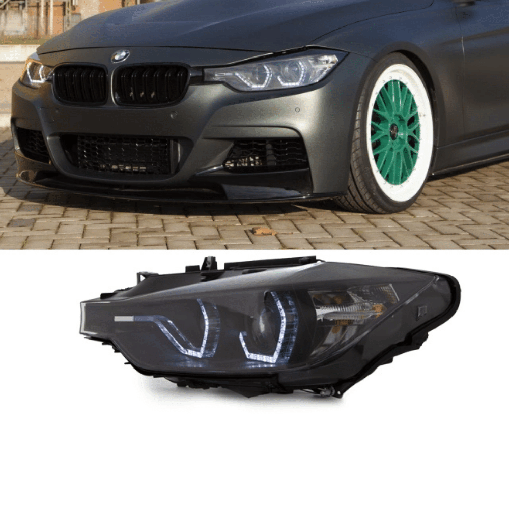 Set Clear Glass Black Headlights H7/H1 Facelift LED Angel Eyes Design fits for BMW 3 Series F30 F31 bj.11-15