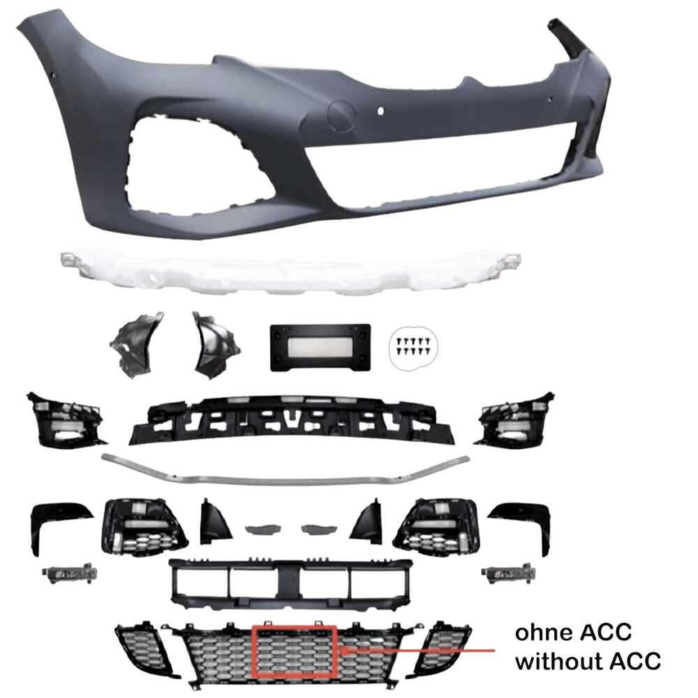Frontstoßstange für BMW G20, JMT im Sport-Design, mit Nebelscheinwerfern und mit Aussparung für PDC und Park Assistant, ohne ACC passend für BMW 3er G20, JMT, 2019- G21