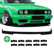 Laden Sie das Bild in den Galerie-Viewer, Frontspoiler Lippe vorne Schwarz glanz lackiert+ 10x Montage Clips 87-94 passend für BMW E30 auf IS Paket