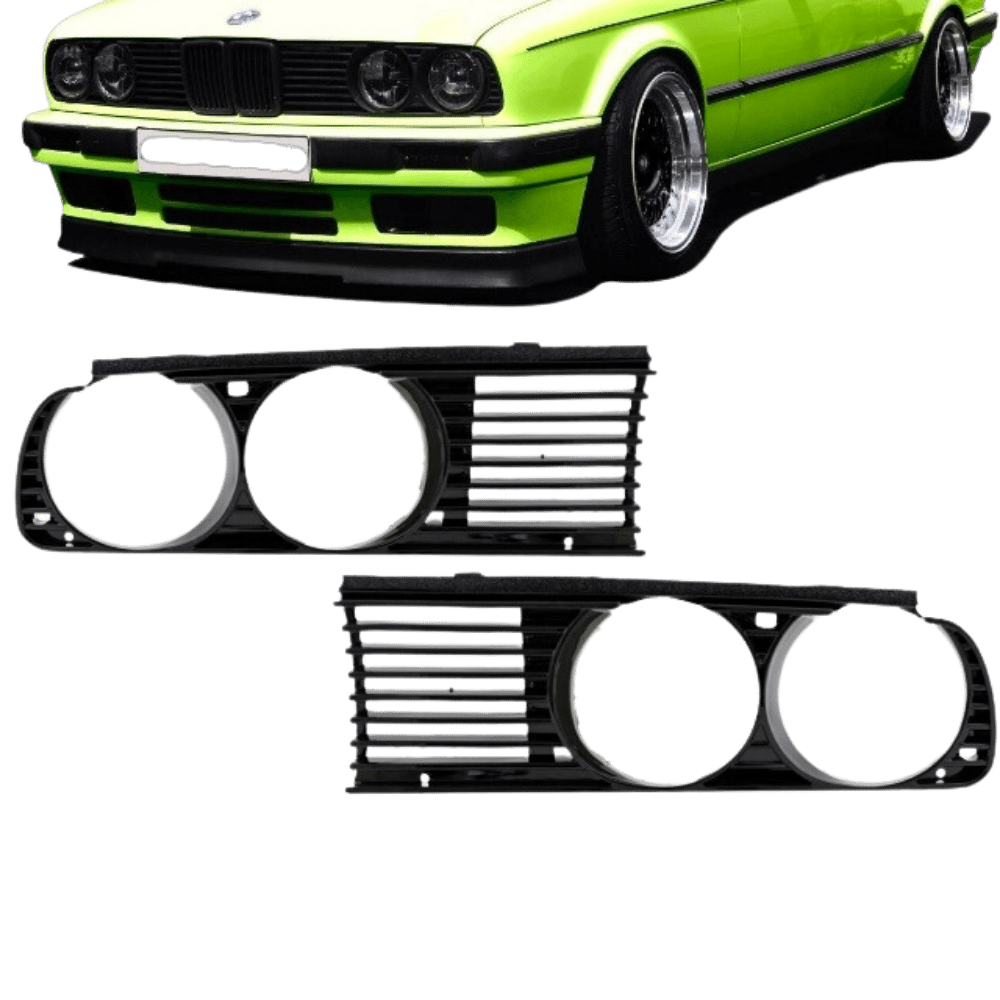 Set Scheinwerferblenden +Kühlergrill hochglanz schwarz passt für BMW 3er E30 ab Facelift 1987-1992