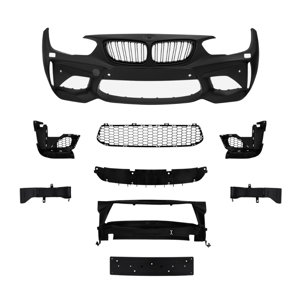 Facelift front bumper in sport design including grills with PDC holes and SRA suitable for BMW F20 LCi / F21 LCi, 2015-2018
