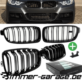 Kühlergrill Grill Schwarz Glanz Doppelsteg Sport passend für BMW 3er F30 F31 alle Modelle 2011-2019 +Emblemhalter