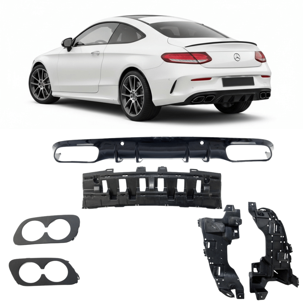 Sport-Heckdiffusor Schwarz glänzend für Mercedes C-Klasse C205 Coupe / A205 Cabrio Facelift AMG-Line (2018-2023)
