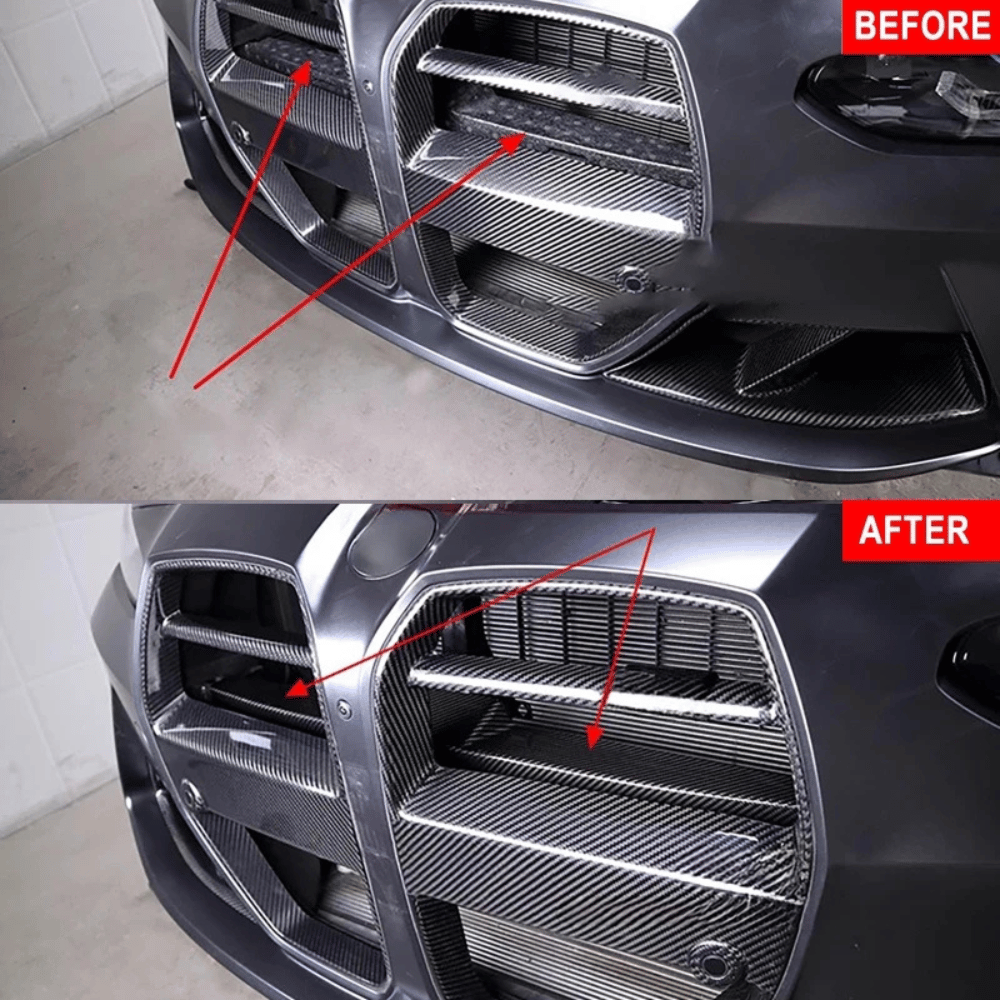 Prallschutz-Abdeckung für Frontstoßstange – Passend für BMW M3 (G80/G81) & M4 (G82/G83) – Carbon-Optik / Glanz-Schwarz