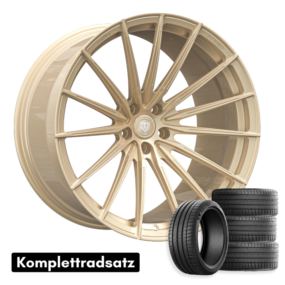 21 Zoll Komplettradsatz Raffa Wheels RFS-02 | Forged Series | Champagner 9,5x21 & 10,5x21 | Tesla Model Y