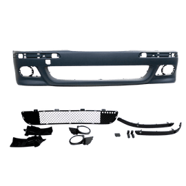 Front bumper for E39 including strips and grille with PDC holes and SRA suitable for BMW 5 Series E39 built between 1996 and 2003