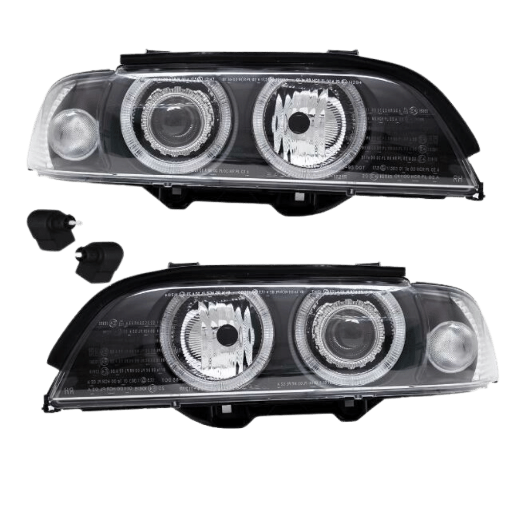 2x SCHEINWERFER Angel Eyes Schwarz passt BMW E39 95-00 H7/H7+Blinker Weiß+Motor