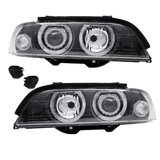 2x SCHEINWERFER Angel Eyes Schwarz passt BMW E39 95-00 H7/H7+Blinker Weiß+Motor