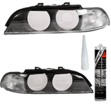 2x ajovalokotelon lasi + suuntavilkku valkoinen sopii BMW 5-sarjan E39 pre-facelift 95-00 + SIKAFLEX