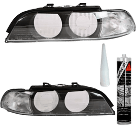 2x Headlight Housing Glass + Indicator White fits for BMW 5 Series E39 Pre-facelift 95-00+SIKAFLEX