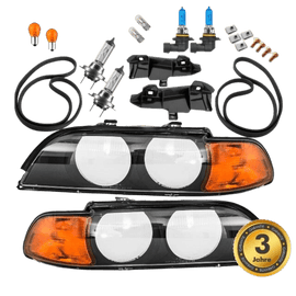 2x HEADLIGHTS Black HB3/H7+Indicator Orange+8pcs. Set bulbs fits for BMW E39