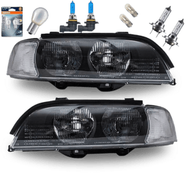 2x HEADLIGHTS Black HB3/H7+white indicators+bulbs 8pcs+OSRAM fits for BMW E39