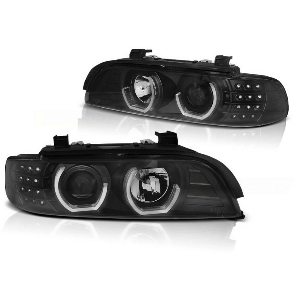 Scheinwerfer Angel Eyes LED 3D schwarz passt für BMW 5er E39 ab 1995 - 2003