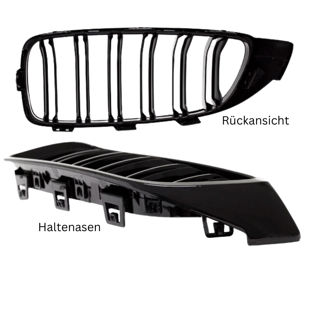 2x Kühlergrill Schwarz Glanz Doppelsteg +Emblemhalter passend für BMW 4er F32 F33 F36 auch M4 + M alle Modelle