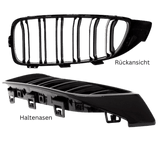 2x Kühlergrill Schwarz Glanz Doppelsteg +Emblemhalter passend für BMW 4er F32 F33 F36 auch M4 + M alle Modelle