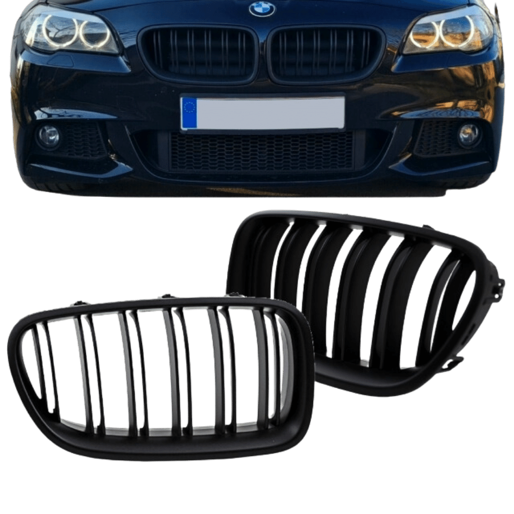 2x Radiator Grille Black MATT Double Bar suitable for BMW F10 F11 also M M5
