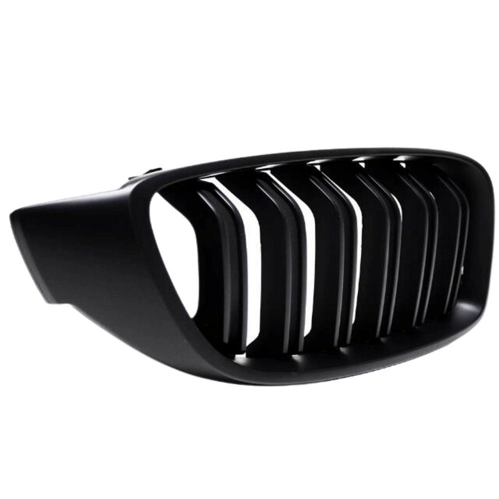 2x Radiator Grille Black Gloss Double Bar + Emblem Holder suitable for BMW 4 Series F32 F33 F36 also M4 + M all models