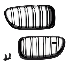 SET Radiator Grille Black Gloss Double Bar + Emblem Holder suitable for BMW 5 Series F10 F11 also M M5