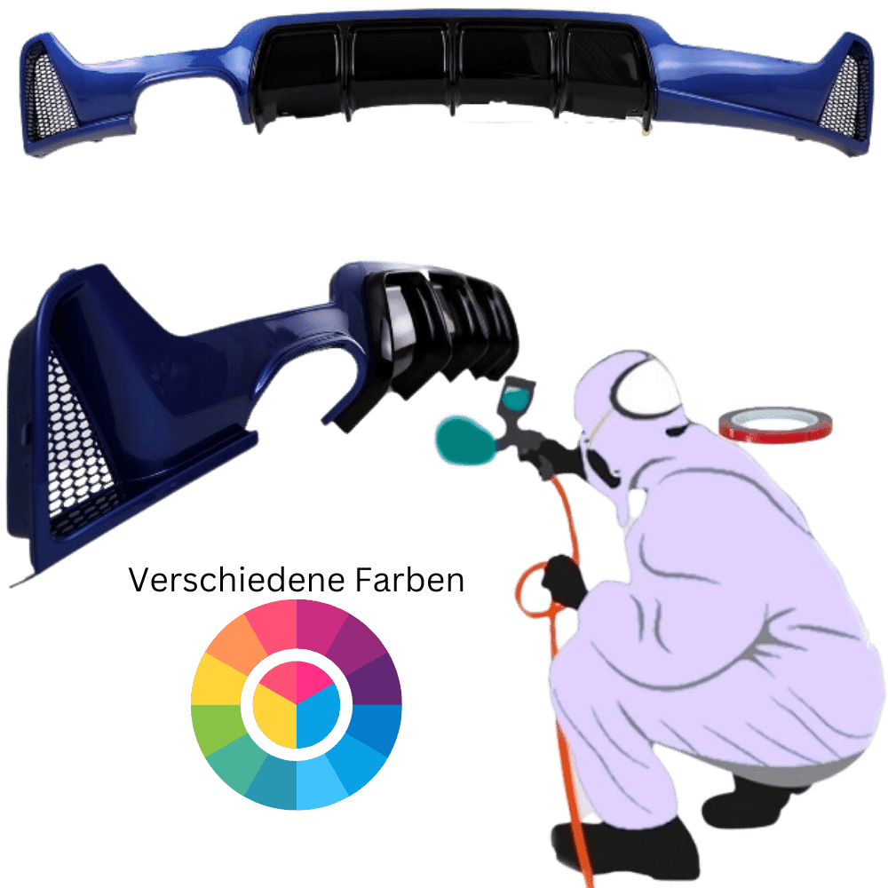 Rear diffuser different color combinations (carbon) for F32 F33 F36 for double pipe exhaust left side, only suitable for sport bumpers suitable for BMW 4 Series Coupe/Cabrio/Gran Coupe F32, F33 and F36 year 13 - 21 