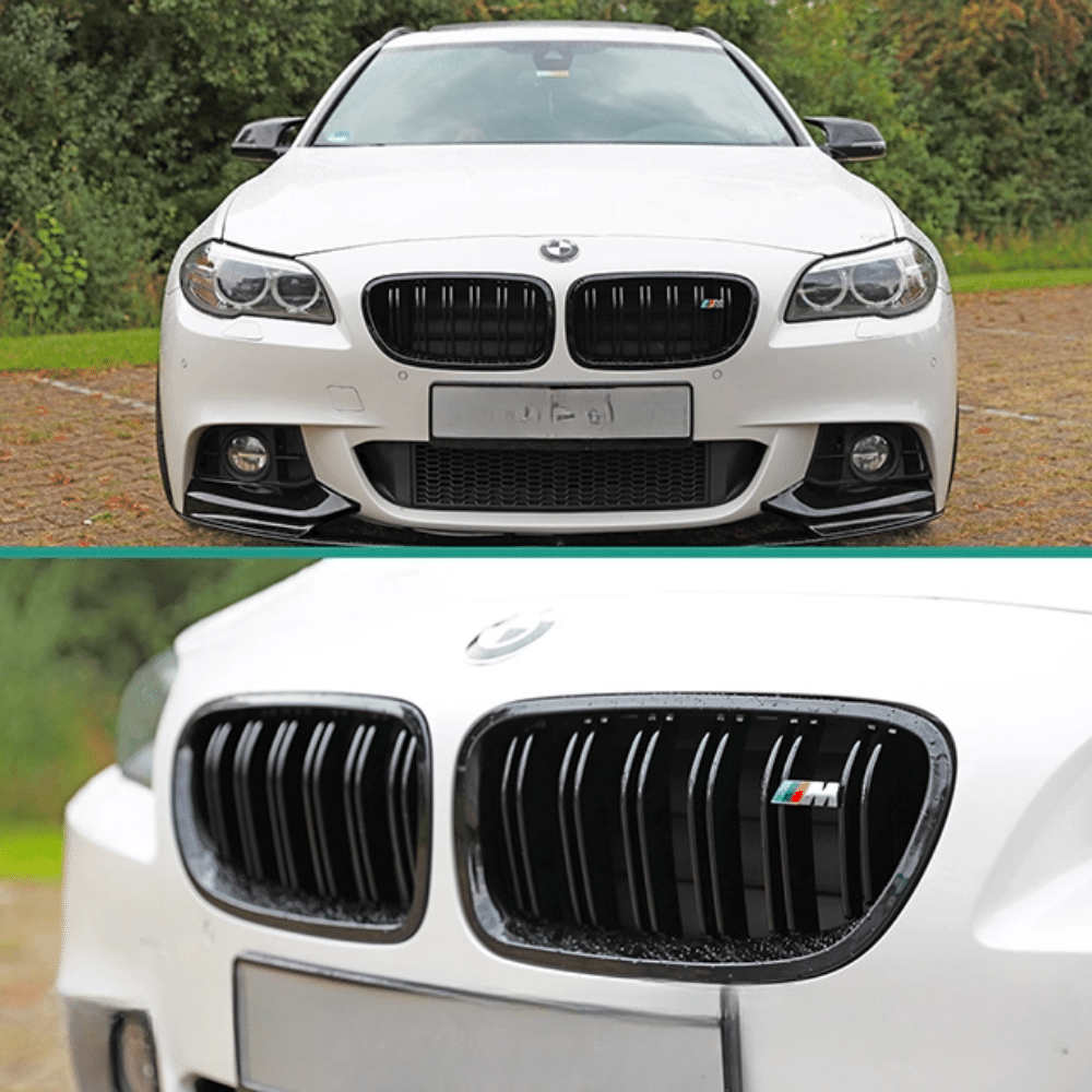 SET Radiator Grille Black Gloss Double Bar + Emblem Holder suitable for BMW 5 Series F10 F11 also M M5