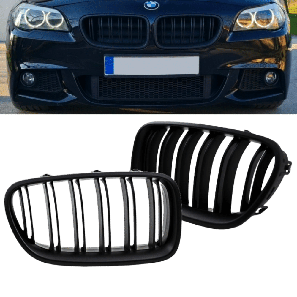 SET Kühlergrill Grill Schwarz Glanz Doppelsteg +Emblemhalter passend für  BMW 5er F10 F11 auch M M5