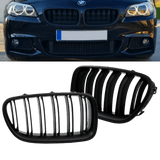 SET Radiator Grille Black Gloss Double Bar + Emblem Holder suitable for BMW 5 Series F10 F11 also M M5