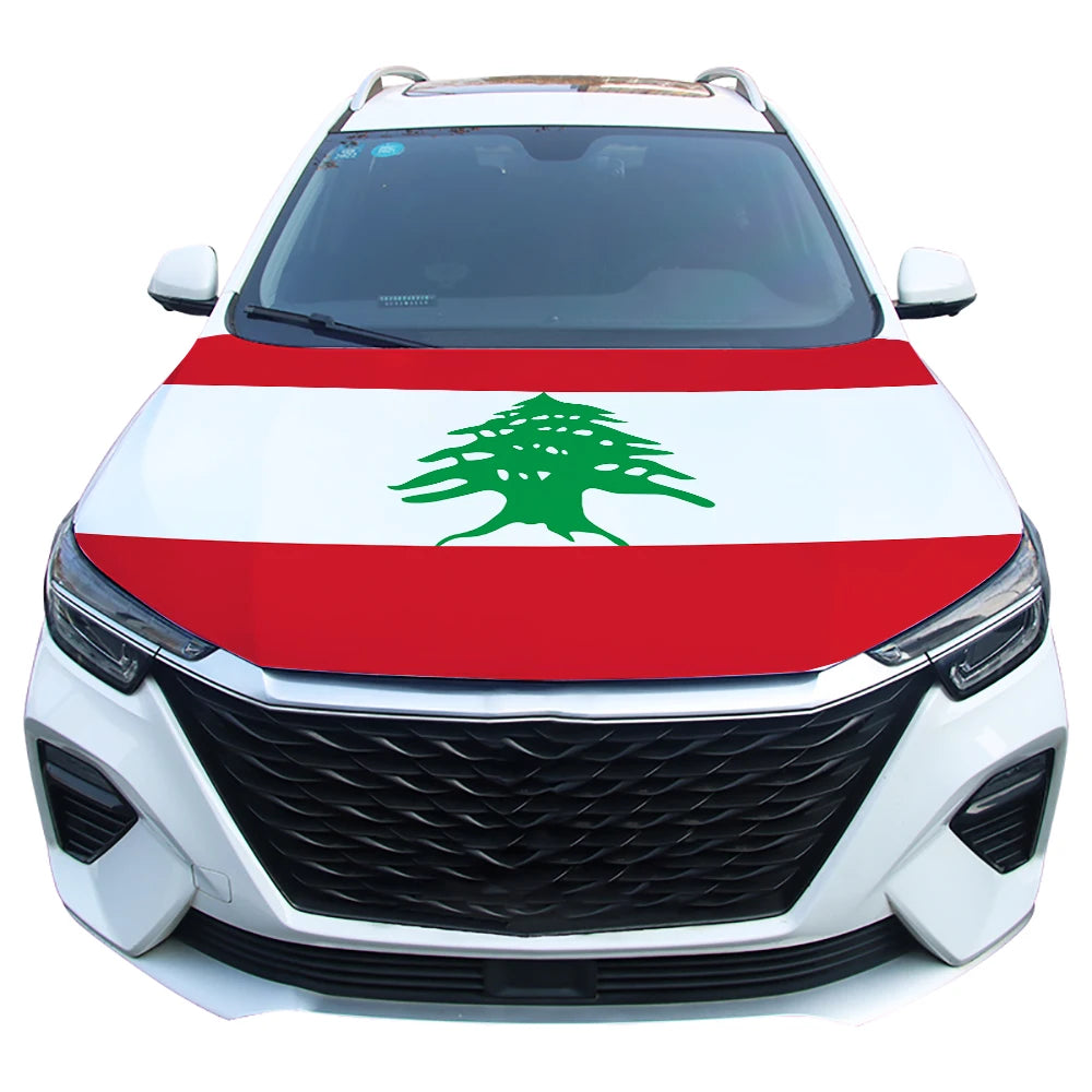 Motorhaubenflagge Libanon – Libanon Flagge (Zeder) für die Motorhaube | faltenfrei & lackschonend