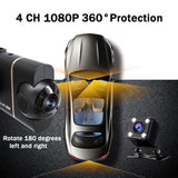 4-Kanal Auto Dashcam 1080P - Komplett-Set mit Rückkamera, WLAN + Hardwire Kit + 128GB SD-Karte