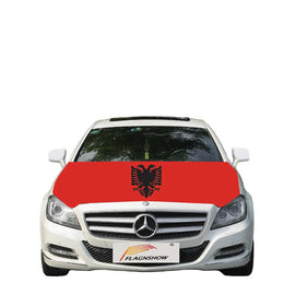 Flagnshow Schnelle Lieferung Vier-Wege-Stretch-Stoff Nationale Albanien-Flagge Autoabdeckung zur Dekoration
