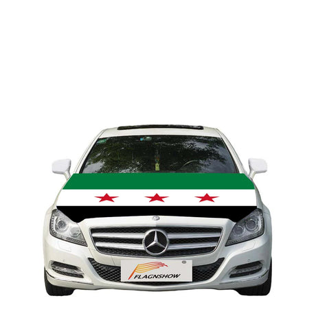 Motorhaubenflagge Syrien – Syrien Flagge (3 Sterne) für die Motorhaube | faltenfrei & lackschonend