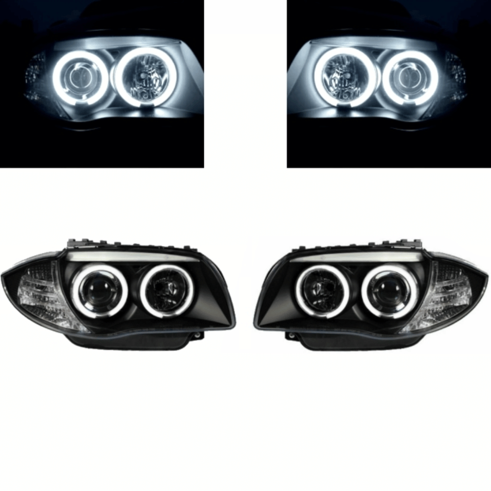 Set CCFL LED Angel Eyes Scheinwerfer Schwarz passt für BMW 1er E81 E87 E82 E88