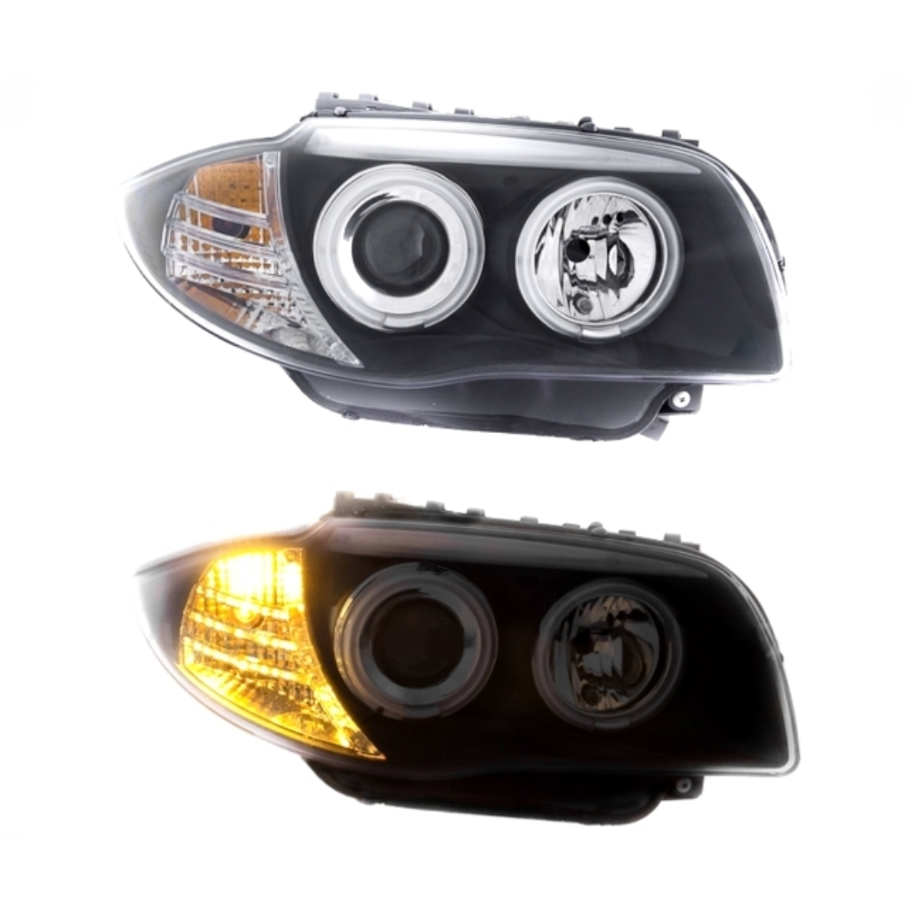 Set CCFL LED Angel Eyes Scheinwerfer Schwarz passt für BMW 1er E81 E87 E82 E88