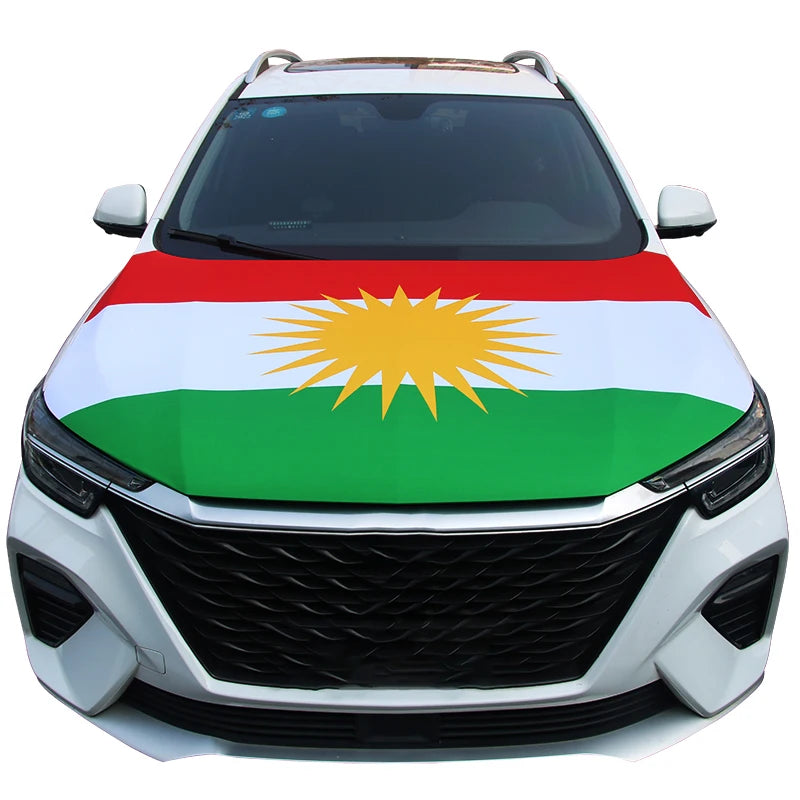 Motorhaubenflagge Kurdistan – kurdische Flagge (Alaya Rengîn) für die Motorhaube | faltenfrei & lackschonend