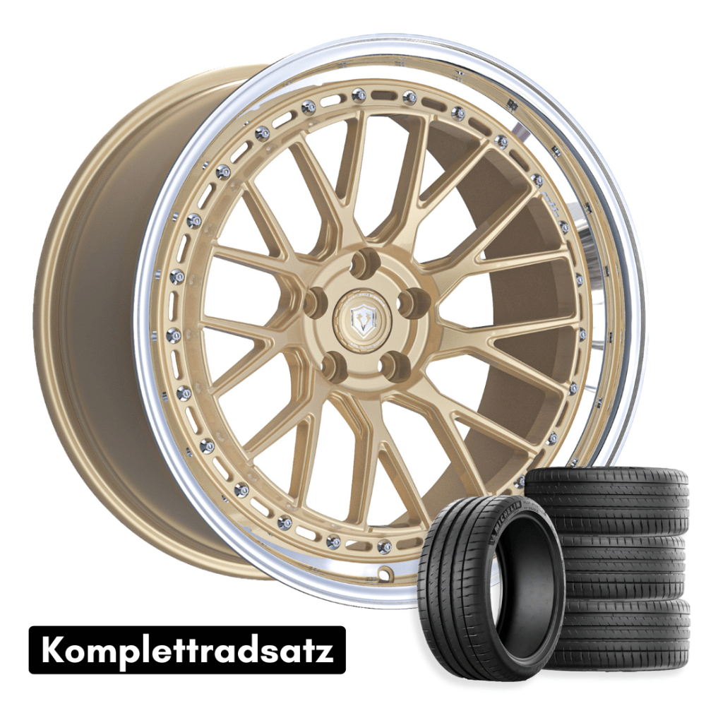 Komplettradsatz Raffa Wheels RFS - 04 | Forged Series | Champagner Polished Lip 10,5x20 & 11,5x21 | BMW M3 G80 / G81 Touring - CarWorlds GmbH