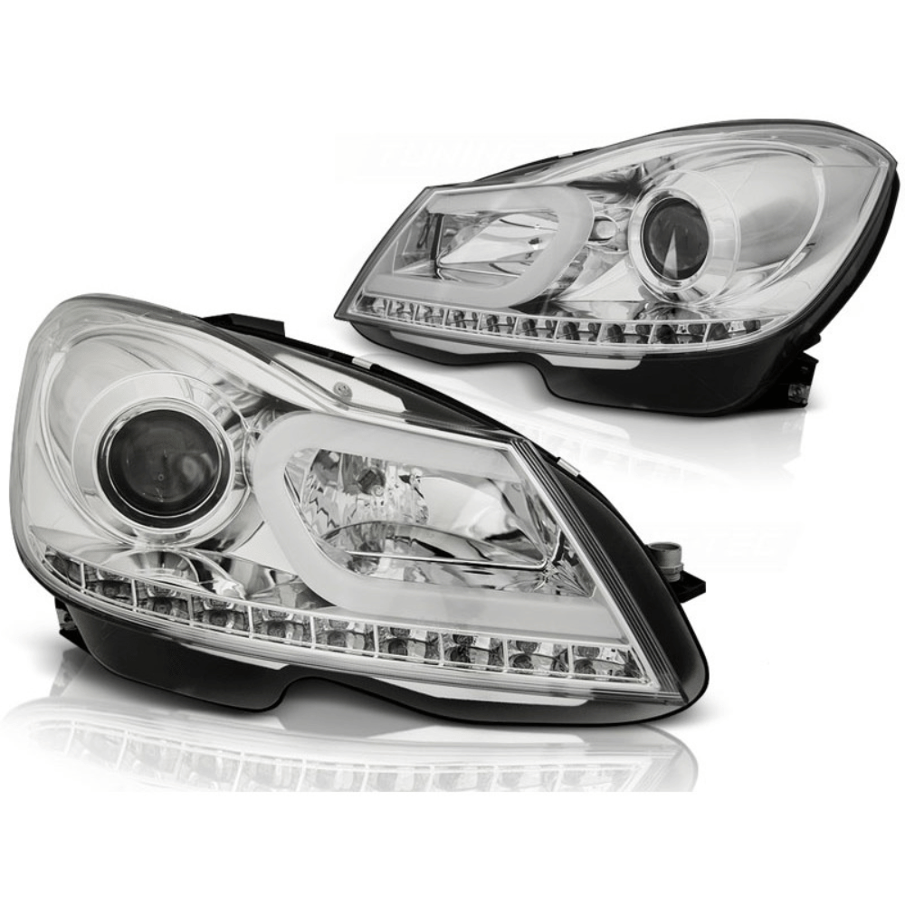 LED Scheinwerfer mit Tagfahrlicht für Mercedes C - Klasse W204 (2007 - 2010) - Chrom - CarWorlds GmbH