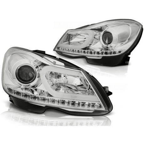 LED Scheinwerfer mit Tagfahrlicht für Mercedes C - Klasse W204 (2007 - 2010) - Chrom - CarWorlds GmbH