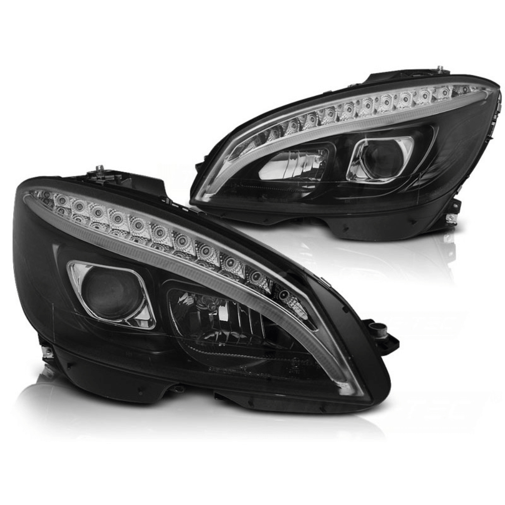 LED Scheinwerfer mit Tagfahrlicht für Mercedes C - Klasse W204 (2007 - 2010) - Schwarz - CarWorlds GmbH
