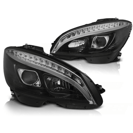 LED Scheinwerfer mit Tagfahrlicht für Mercedes C - Klasse W204 (2007 - 2010) - Schwarz - CarWorlds GmbH