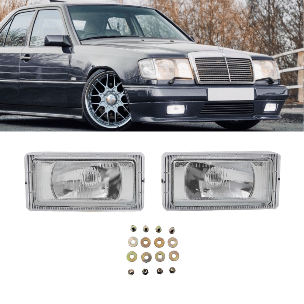 Nebelscheinwerfer SET Klarglas Chrom H3 - Passend für Mercedes E - Klasse W124 mit AMG - Stoßstangen - CarWorlds GmbH