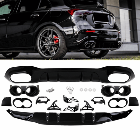 Performance Heckdiffusor Set + Blenden Schwarz - Passend für Mercedes A - Klasse W177 Hatchback - CarWorlds GmbH